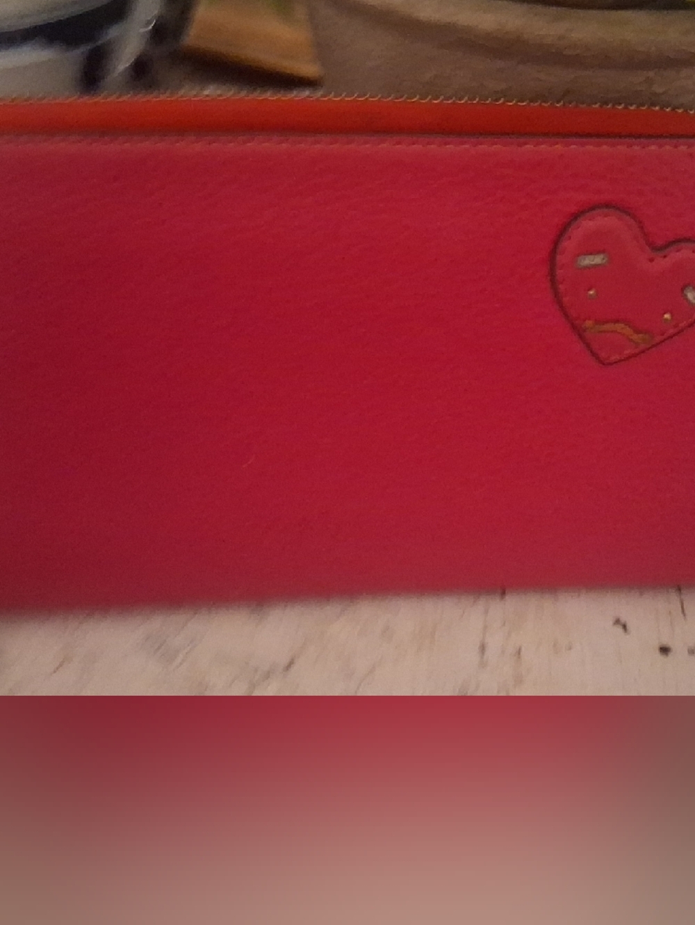 Tory Burch Red Leather Zip Wallet with Orange Heart Appliqué - Picture 7 of 10